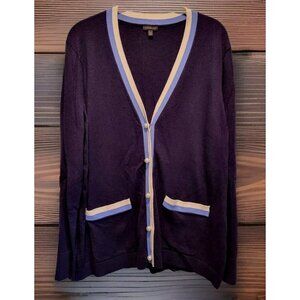 Talbots Blue V Neck Cardigan Sweater Varsity Pockets Pearl Buttons Cashmere XL